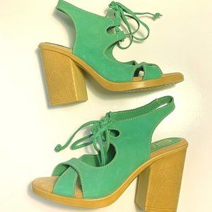 Sbicca Suede Turquoise Heeled Sandals